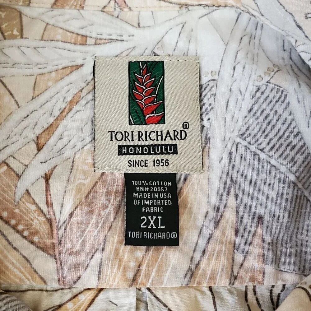 Tori Richard Honolulu 2XL Hawaiian Shirt Tropical Leaf Short Sleeve Button-Up